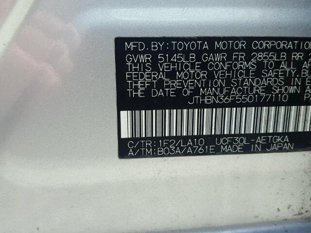 JTHBN36F550177110 - 2005 LEXUS LS 430 SILVER photo 10