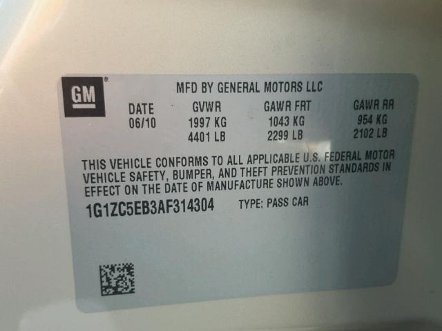 1G1ZC5EB3AF314304 - 2010 CHEVROLET MALIBU 1LT 金色 照片 10