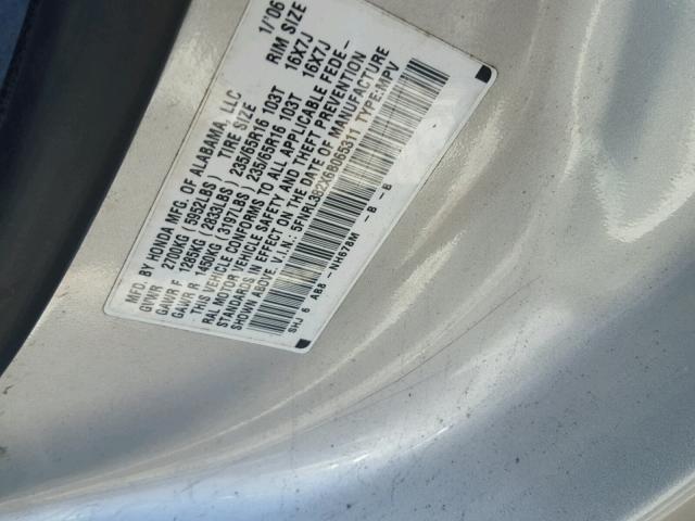 5FNRL382X6B065311 - 2006 HONDA ODYSSEY LX SILVER photo 10