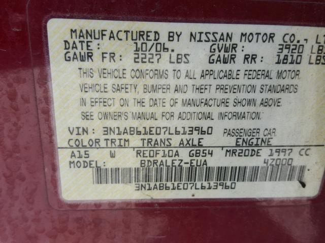 3N1AB61E07L613960 - 2007 NISSAN SENTRA 2.0 RED photo 10