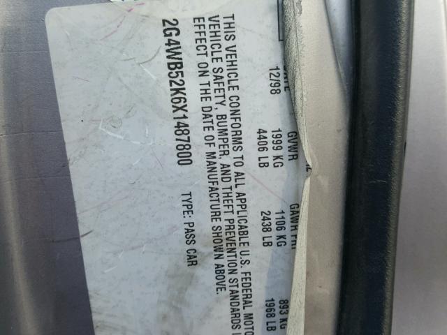 2G4WB52K6X1487800 - 1999 BUICK REGAL LS 银色 照片 10