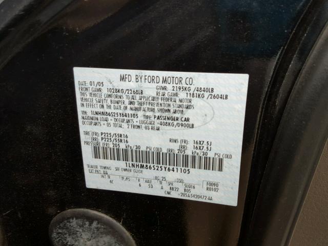 1LNHM86S25Y641105 - 2005 LINCOLN LS BLACK photo 10