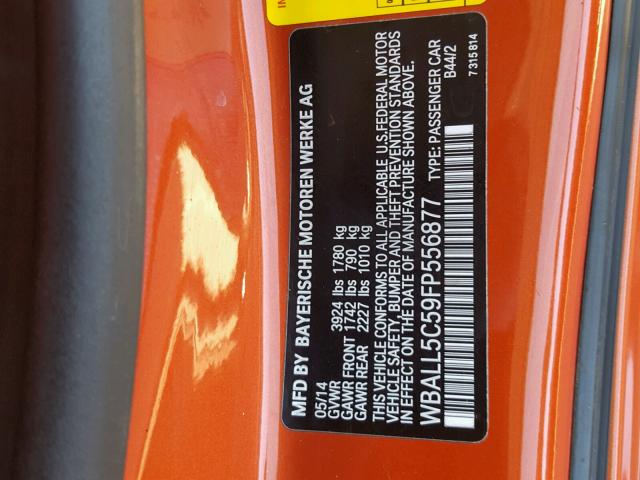 WBALL5C59FP556877 - 2015 BMW Z4 SDRIVE2 ORANGE photo 10