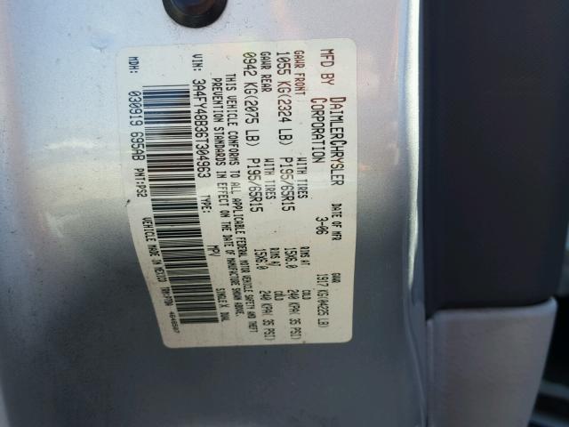 3A4FY48B36T304963 - 2006 CHRYSLER PT CRUISER SILVER photo 10