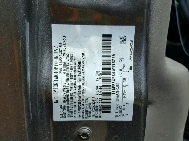 1FAFP38Z84W158766 - 2004 FORD FOCUS ZTS GRAY photo 10