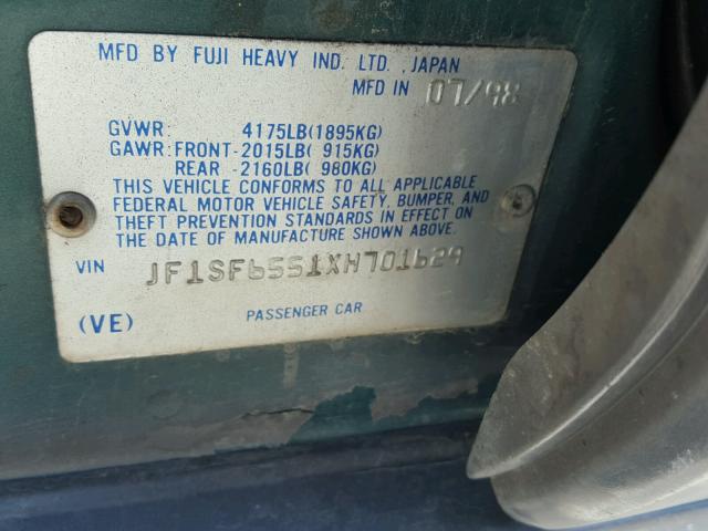JF1SF6551XH701629 - 1999 SUBARU FORESTER S 绿色 照片 10