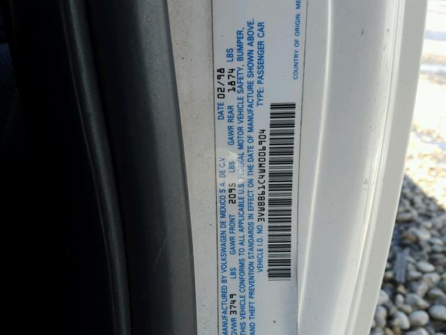 3VWBB61C4WM006904 - 1998 VOLKSWAGEN NEW BEETLE თეთრი ფოტო 10