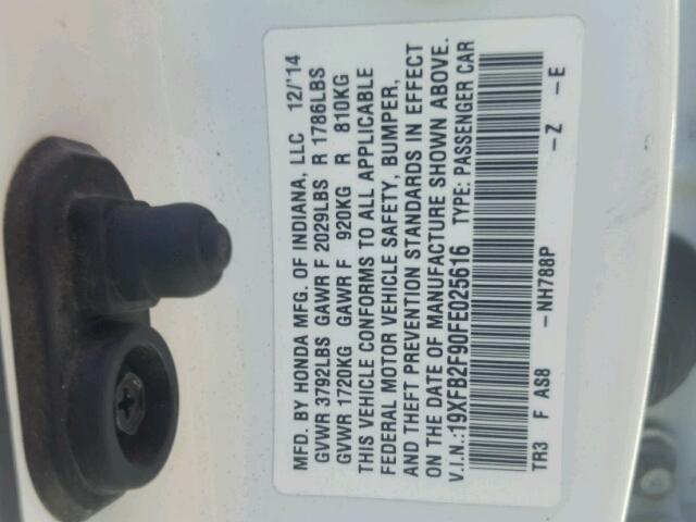 19XFB2F90FE025616 - 2015 HONDA CIVIC EXL Ağ foto 10