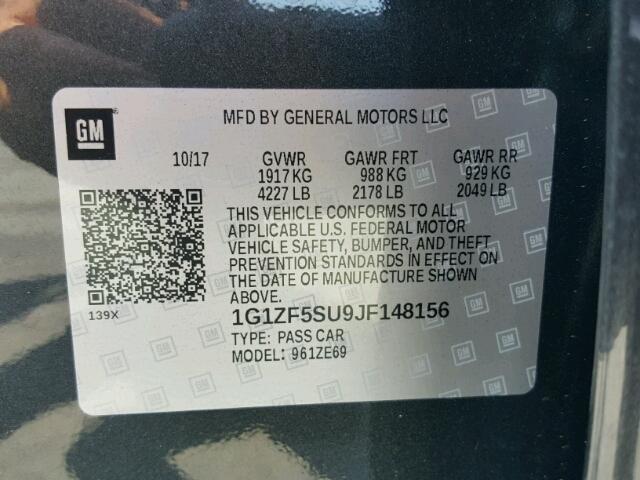 1G1ZF5SU9JF148156 - 2018 CHEVROLET MALIBU HYB 黑色 照片 10