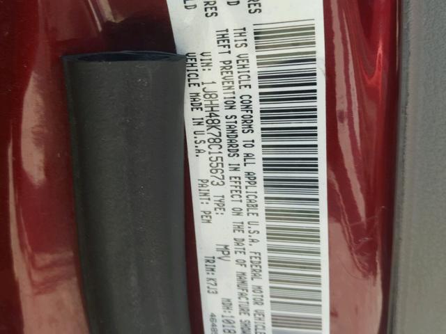 1J8HH48K78C155673 - 2008 JEEP COMMANDER RED photo 10