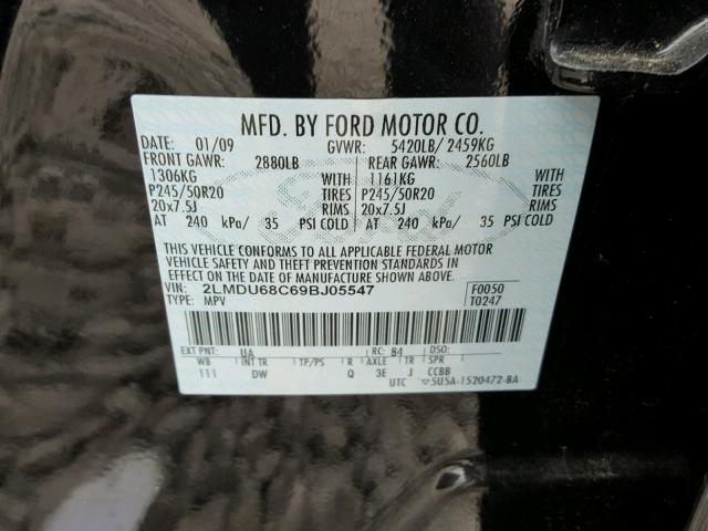 2LMDU68C69BJ05547 - 2009 LINCOLN MKX BLACK photo 10