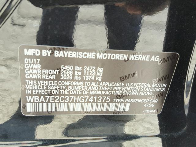 WBA7E2C37HG741375 - 2017 BMW 740 I BLACK photo 10