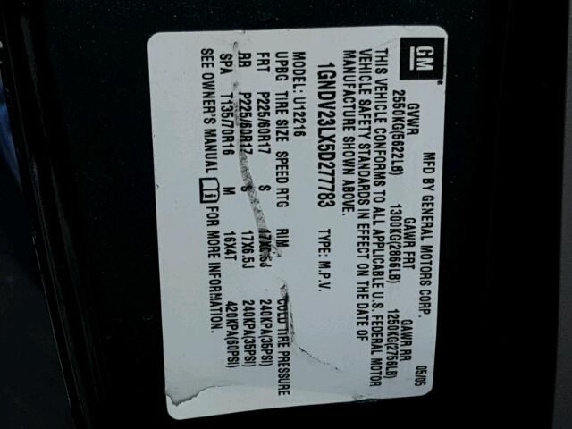 1GNDV23LX5D277783 - 2005 CHEVROLET UPLANDER L 绿色 照片 10