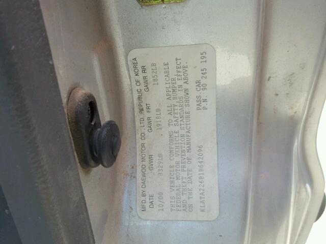 KLATA22681B642096 - 2001 DAEWOO LANOS S 银色 照片 10