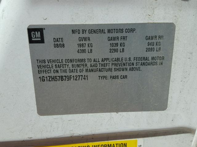 1G1ZH57B79F127741 - 2009 CHEVROLET MALIBU 1LT WHITE photo 10