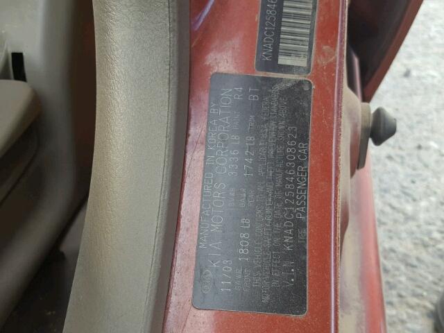 KNADC125846308623 - 2004 KIA RIO RED photo 10