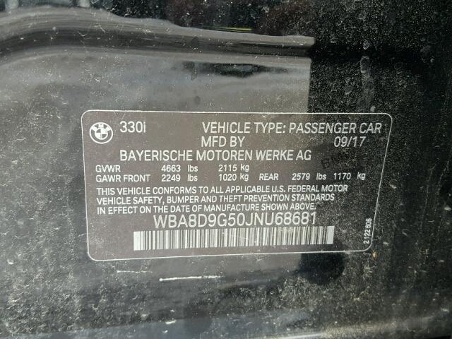 WBA8D9G50JNU68681 - 2018 BMW 330 XI 黑色 照片 10