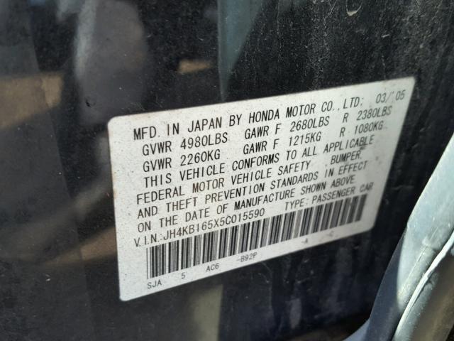 JH4KB165X5C015590 - 2005 ACURA RL შავი ფოტო 10