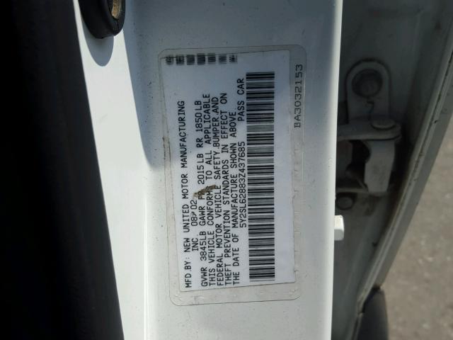 5Y2SL62883Z437685 - 2003 PONTIAC VIBE WHITE photo 10