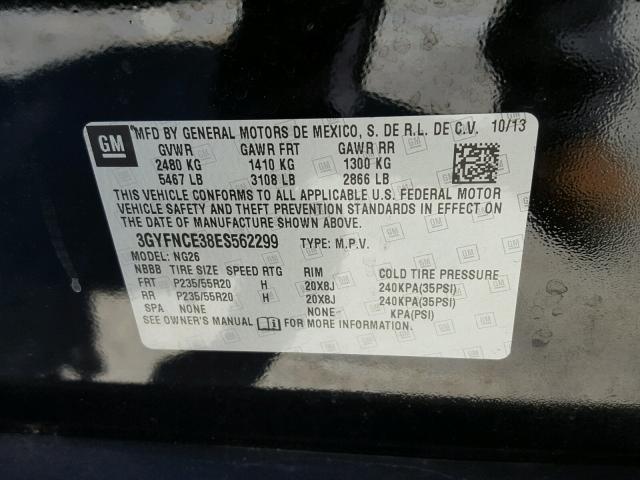 3GYFNCE38ES562299 - 2014 CADILLAC SRX PERFOR 黑色 照片 10