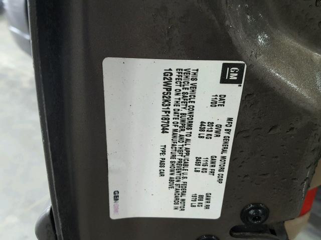 1G2WP52K31F187044 - 2001 PONTIAC GRAND PRIX 棕色 照片 10