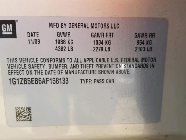 1G1ZB5EB6AF158133 - 2010 CHEVROLET MALIBU LS 棕色 照片 10