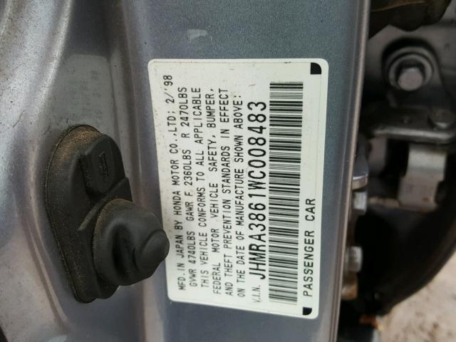 JHMRA3861WC008483 - 1998 HONDA ODYSSEY LX BLUE photo 10