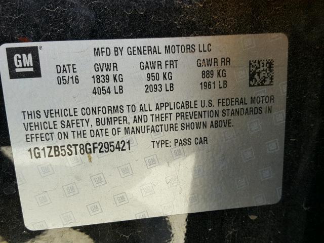 1G1ZB5ST8GF295421 - 2016 CHEVROLET MALIBU LS BLACK photo 10