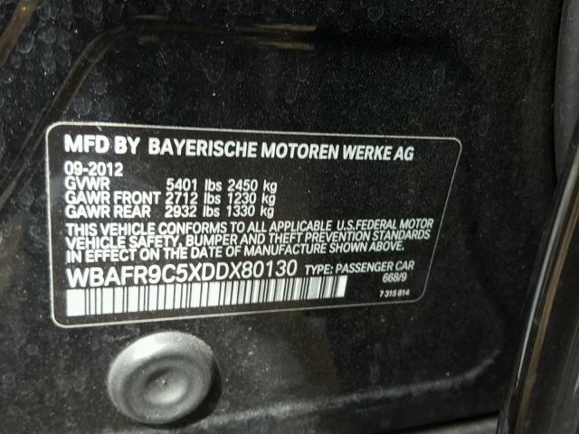 WBAFR9C5XDDX80130 - 2013 BMW 550 I BLACK photo 10