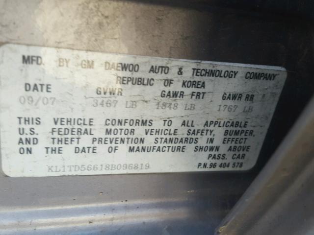 KL1TD56618B096819 - 2008 CHEVROLET AVEO BASE Boz foto 10