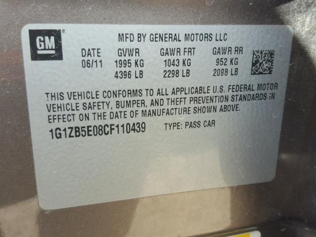 1G1ZB5E08CF110439 - 2012 CHEVROLET MALIBU LS 棕色 照片 10