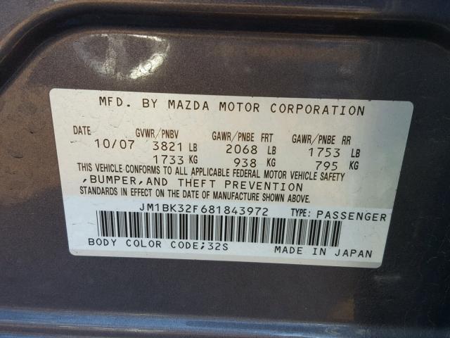 JM1BK32F681843972 - 2008 MAZDA 3 I GRAY photo 10