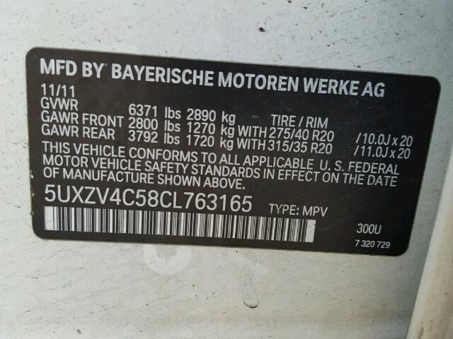 5UXZV4C58CL763165 - 2012 BMW X5 XDRIVE3 Weiß Foto 10