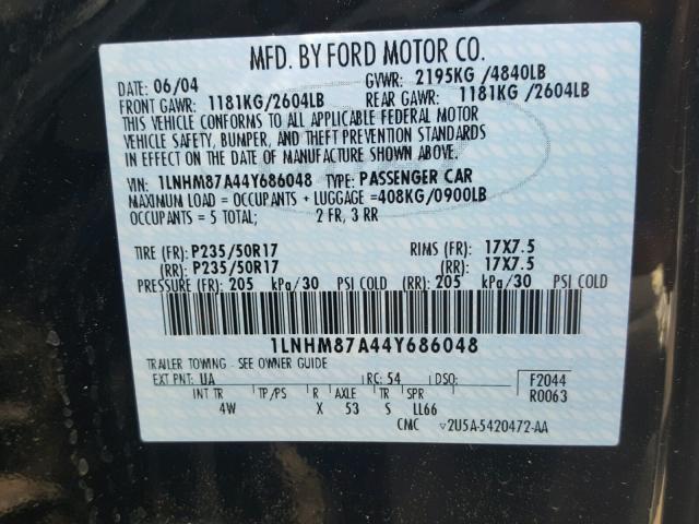 1LNHM87A44Y686048 - 2004 LINCOLN LS BLACK photo 10