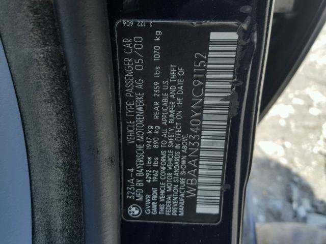 WBAAN3340YNC91152 - 2000 BMW 323 I BLUE photo 10