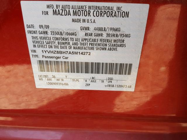 1YVHZ8BH7A5M14272 - 2010 MAZDA 6 I RED photo 10