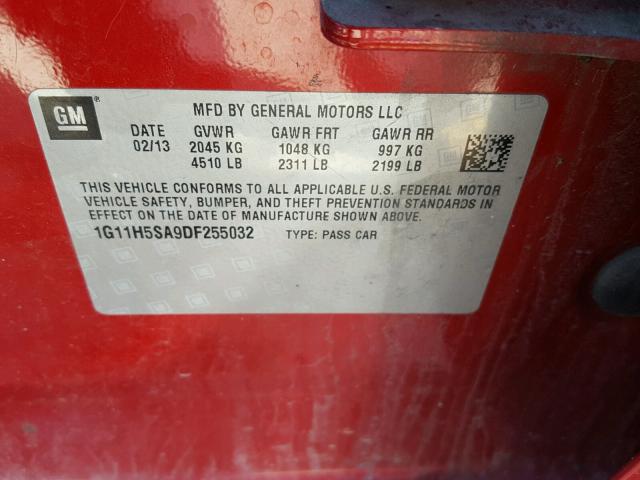 1G11H5SA9DF255032 - 2013 CHEVROLET MALIBU LTZ BURGUNDY photo 10