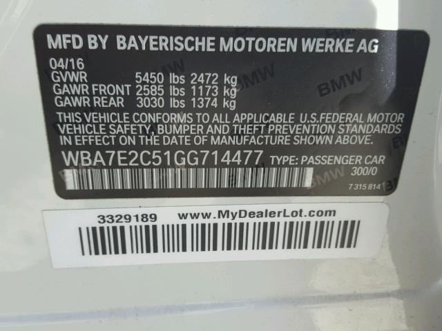 WBA7E2C51GG714477 - 2016 BMW 740 I WHITE photo 10