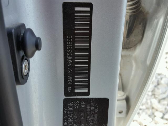 KNAFK4A60F5351899 - 2015 KIA FORTE LX SILVER photo 10