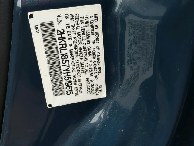 2HKRL1857YH519615 - 2000 HONDA ODYSSEY LX BLUE photo 10