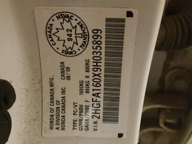 2HGFA160X9H035899 - 2009 HONDA CIVIC EXL WHITE photo 10