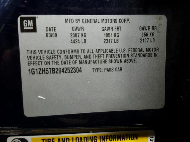 1G1ZH57B294252304 - 2009 CHEVROLET MALIBU 1LT 蓝色 照片 10