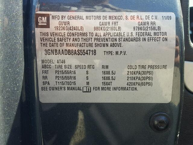 3GNBAADB8AS554718 - 2010 CHEVROLET HHR LS BLUE photo 10