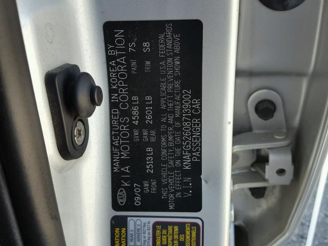 KNAFG526087139002 - 2008 KIA RONDO LX SILVER photo 10