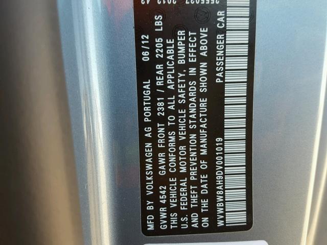 WVWBW8AH9DV001019 - 2013 VOLKSWAGEN EOS KOMFOR 蓝色 照片 10