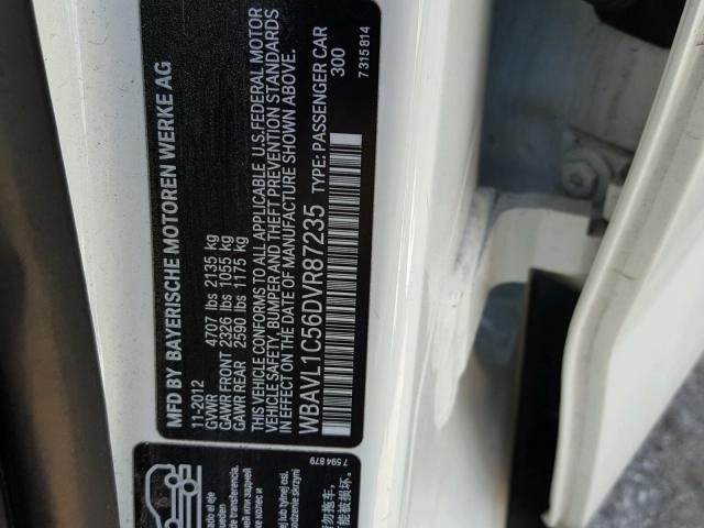 WBAVL1C56DVR87235 - 2013 BMW X1 XDRIVE2 Weiß Foto 10