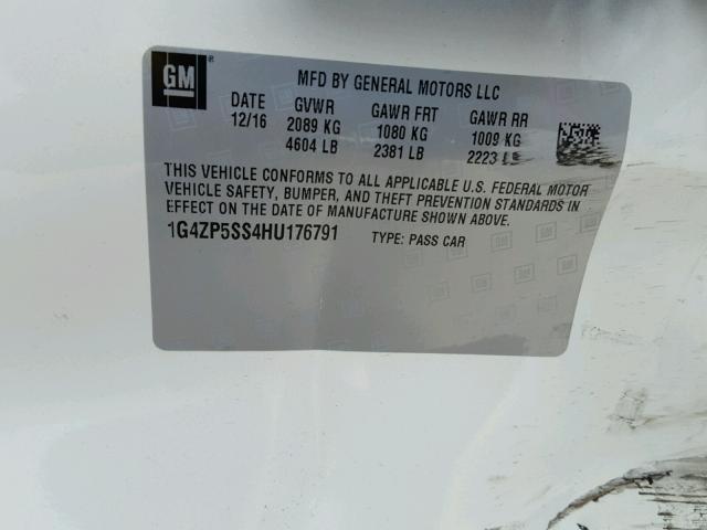 1G4ZP5SS4HU176791 - 2017 BUICK LACROSSE E WHITE photo 10