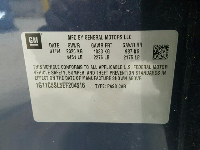 1G11C5SL5EF204516 - 2014 CHEVROLET MALIBU 1LT 蓝色 照片 10