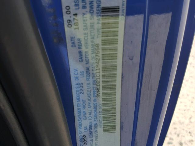 3VWCD21C11M427558 - 2001 VOLKSWAGEN NEW BEETLE 蓝色 照片 10