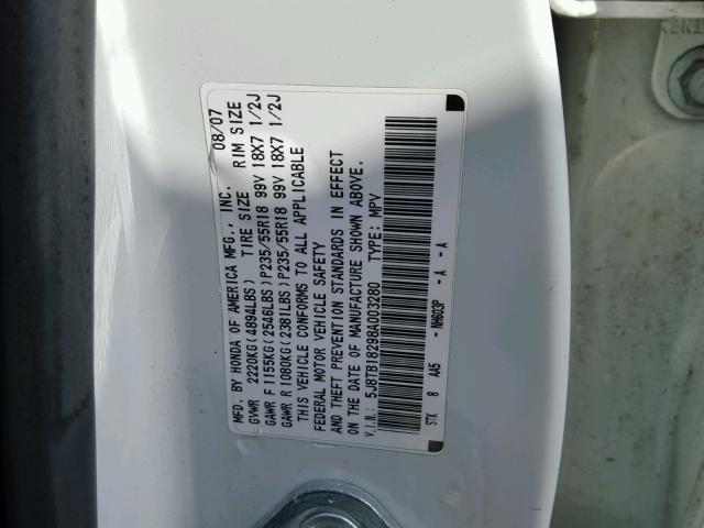 5J8TB18298A003280 - 2008 ACURA RDX WHITE photo 10